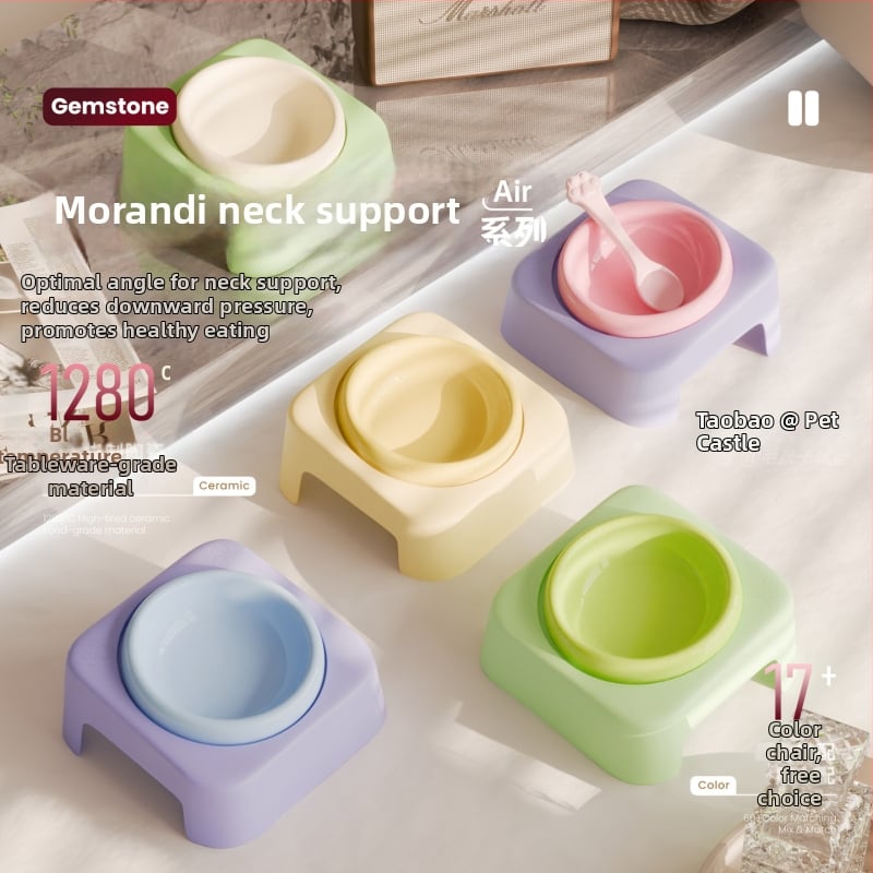 Keraamiline kasside kauss hoidja ja kaela kaitsega, lameda avausega