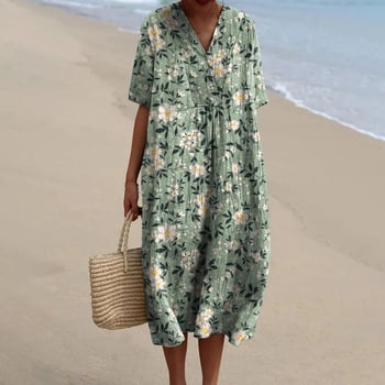 Trükitud polüestrist kleit särk krae, pikkade varrukatega ja pika seelikuga