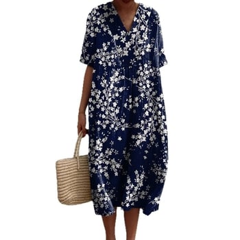 Trükitud polüestrist kleit särk krae, pikkade varrukatega ja pika seelikuga