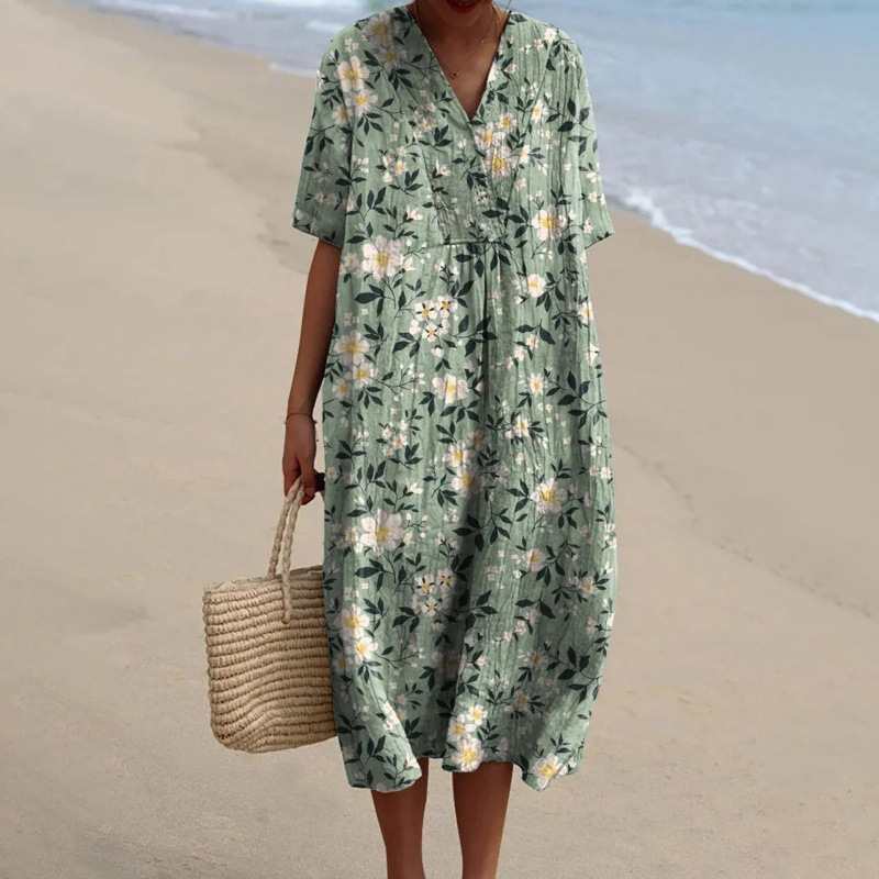 Trükitud polüestrist kleit särk krae, pikkade varrukatega ja pika seelikuga