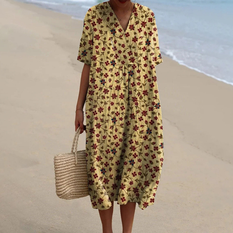 Trükitud polüestrist kleit särk krae, pikkade varrukatega ja pika seelikuga