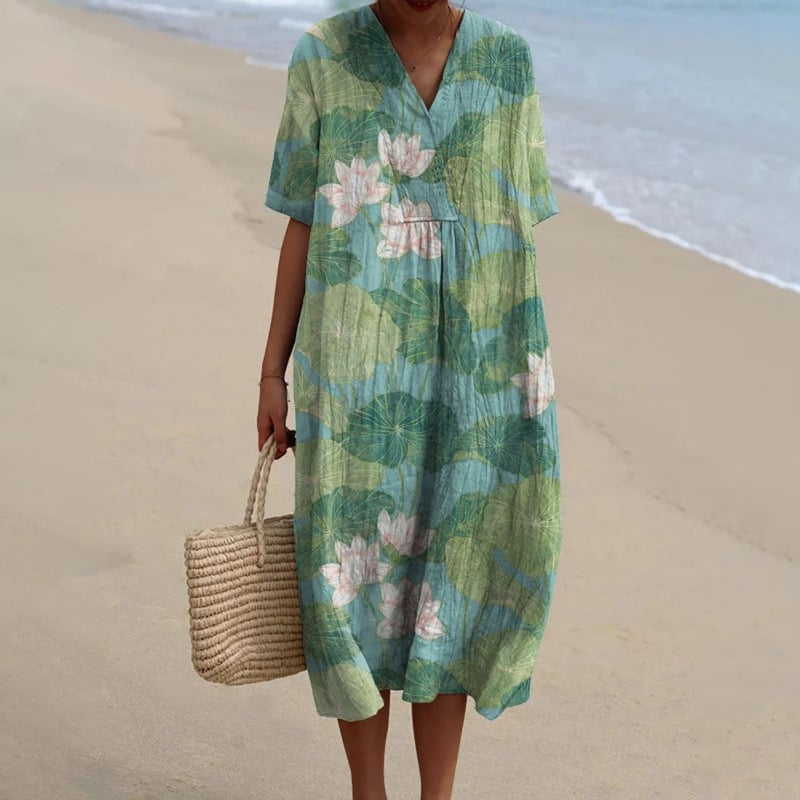 Trükitud polüestrist kleit särk krae, pikkade varrukatega ja pika seelikuga