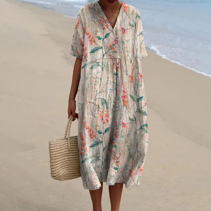 Trükitud polüestrist kleit särk krae, pikkade varrukatega ja pika seelikuga