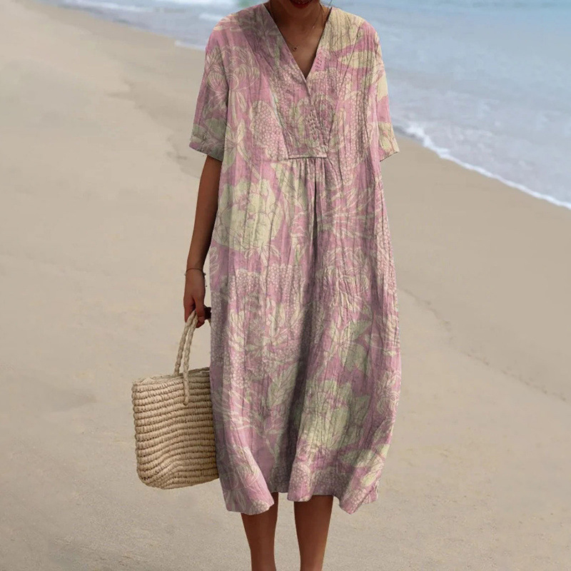 Trükitud polüestrist kleit särk krae, pikkade varrukatega ja pika seelikuga