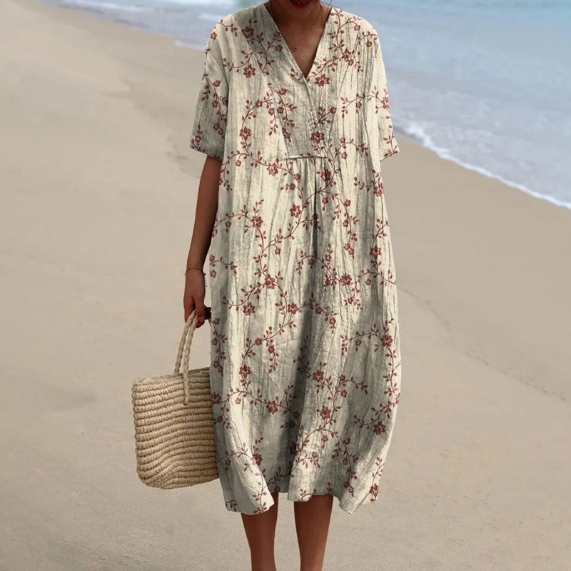 Trükitud polüestrist kleit särk krae, pikkade varrukatega ja pika seelikuga