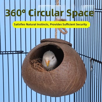 Kokoso lukšto paukščių lizdas papūgai su tigrinės odos motyvu ir mistiniu fenikso ornamentu – pyninėta šilta lizda