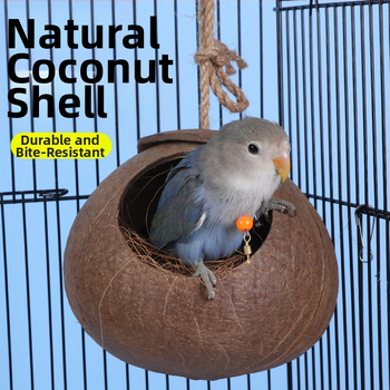 Kokoso lukšto paukščių lizdas papūgai su tigrinės odos motyvu ir mistiniu fenikso ornamentu – pyninėta šilta lizda