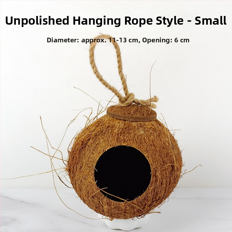 Kokoso lukšto paukščių lizdas papūgai su tigrinės odos motyvu ir mistiniu fenikso ornamentu – pyninėta šilta lizda