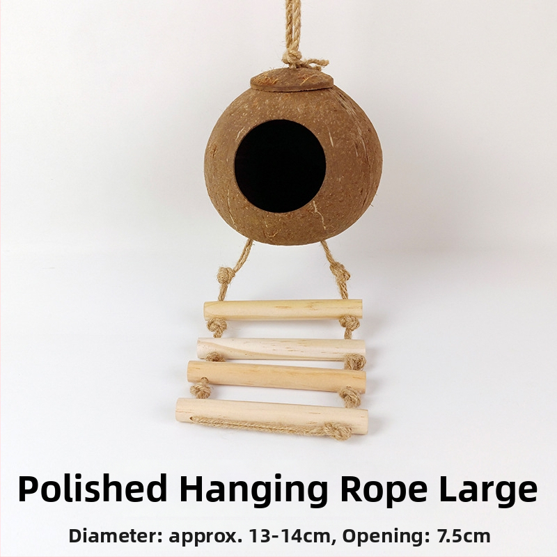 Kokoso lukšto paukščių lizdas papūgai su tigrinės odos motyvu ir mistiniu fenikso ornamentu – pyninėta šilta lizda