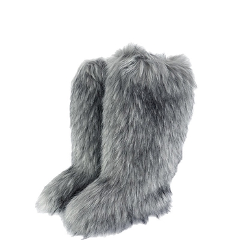 Ženske pahuljaste zimske čizme, visok vrh, umjetna krzna, gumeni potplat