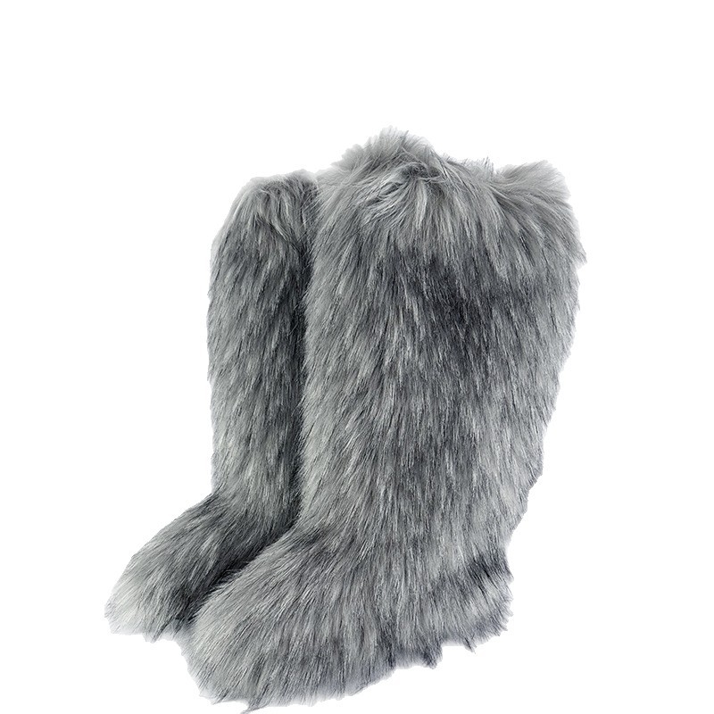 Ženske pahuljaste zimske čizme, visok vrh, umjetna krzna, gumeni potplat