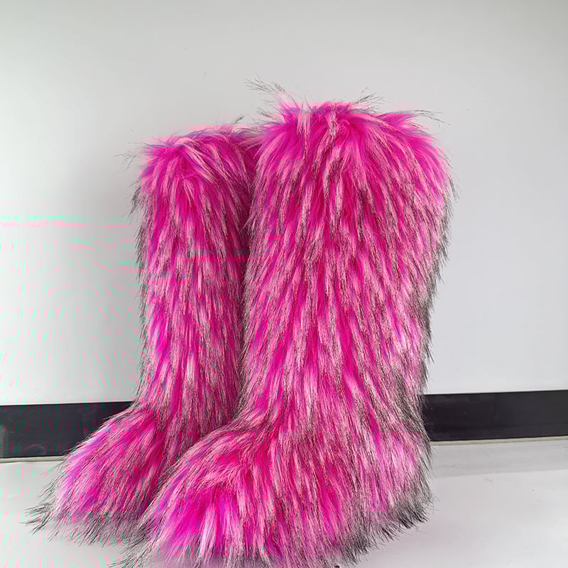 Ženske pahuljaste zimske čizme, visok vrh, umjetna krzna, gumeni potplat