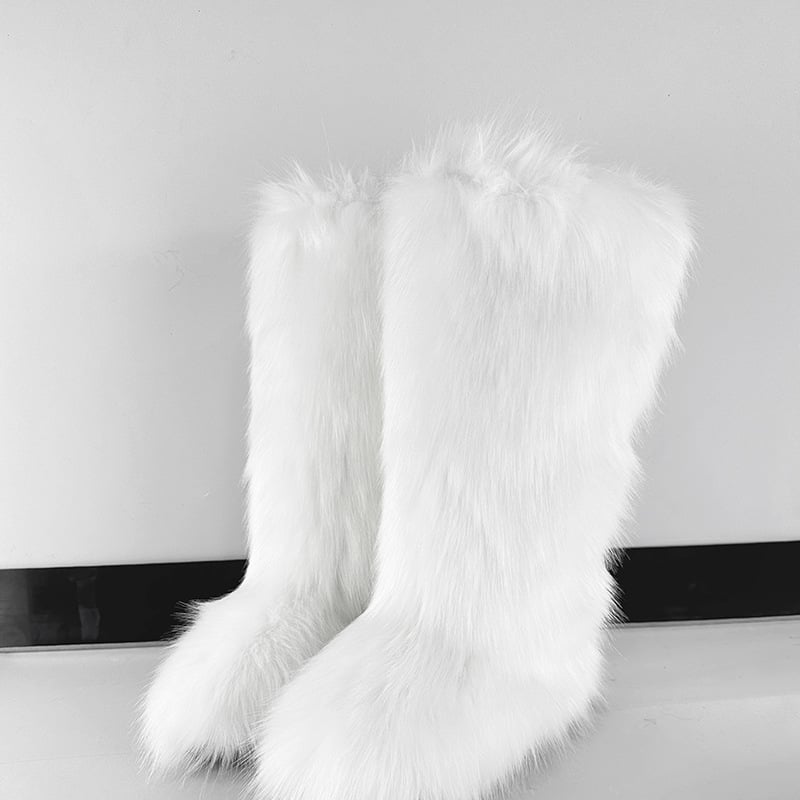 Ženske pahuljaste zimske čizme, visok vrh, umjetna krzna, gumeni potplat