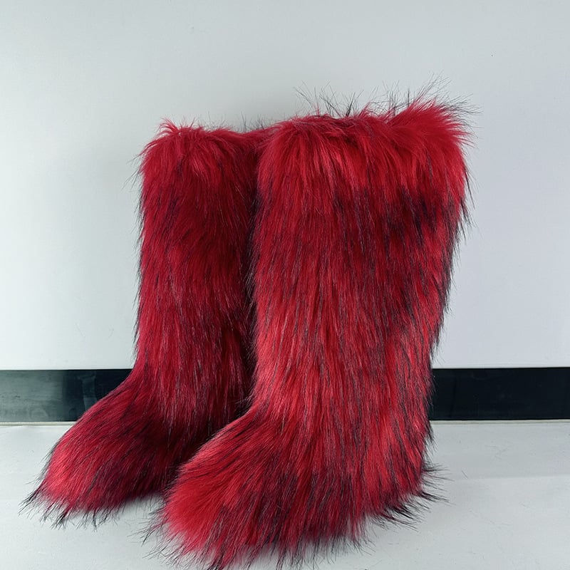 Ženske pahuljaste zimske čizme, visok vrh, umjetna krzna, gumeni potplat