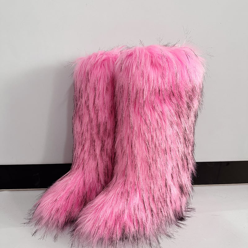 Ženske pahuljaste zimske čizme, visok vrh, umjetna krzna, gumeni potplat