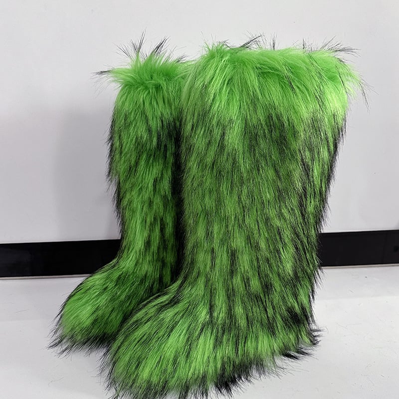 Ženske pahuljaste zimske čizme, visok vrh, umjetna krzna, gumeni potplat