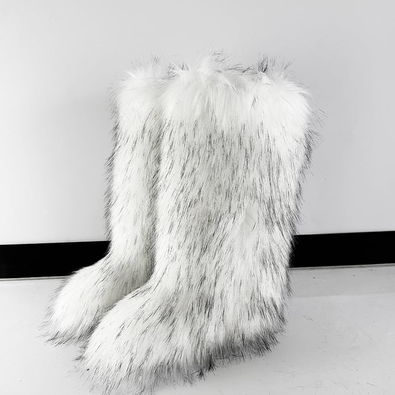 Ženske pahuljaste zimske čizme, visok vrh, umjetna krzna, gumeni potplat