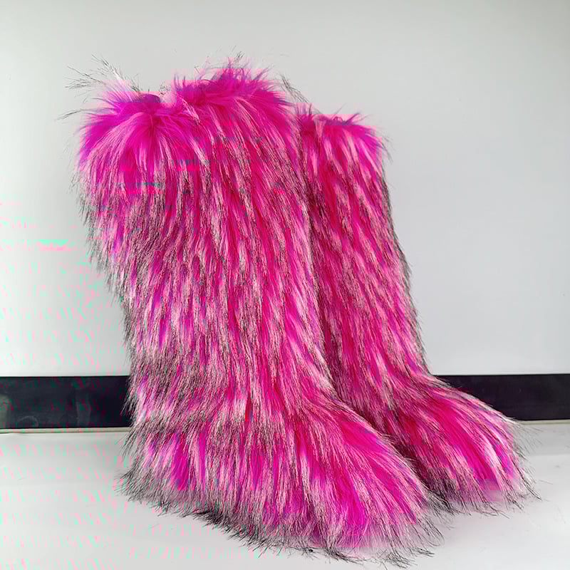 Ženske pahuljaste zimske čizme, visok vrh, umjetna krzna, gumeni potplat