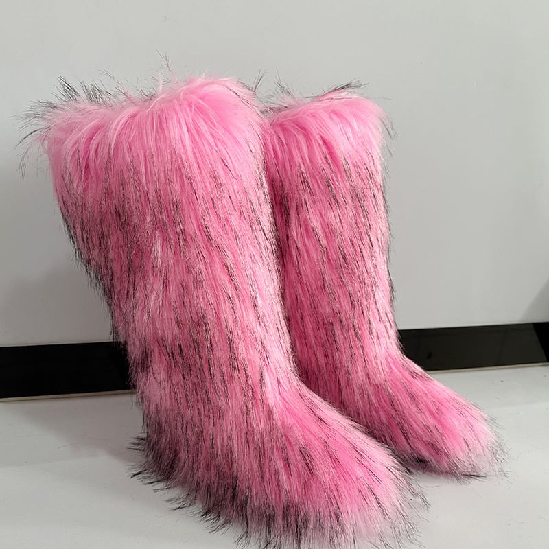 Ženske pahuljaste zimske čizme, visok vrh, umjetna krzna, gumeni potplat