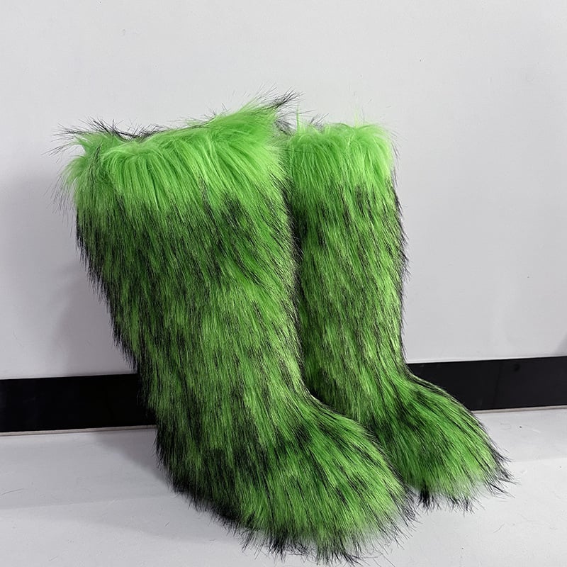 Ženske pahuljaste zimske čizme, visok vrh, umjetna krzna, gumeni potplat