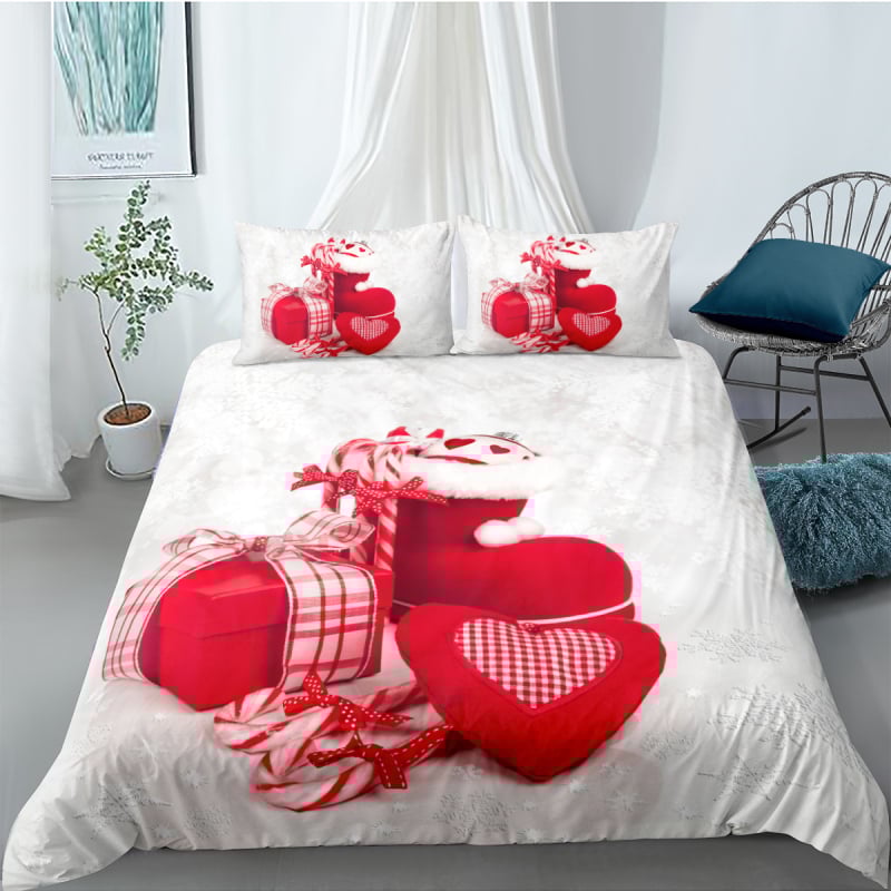 Trys dalių patalynės komplektas su Kalėdų Senelio ir elnio 3D skaitmenine spauda, Peach skin audinys, 100% cheminės pluoštai