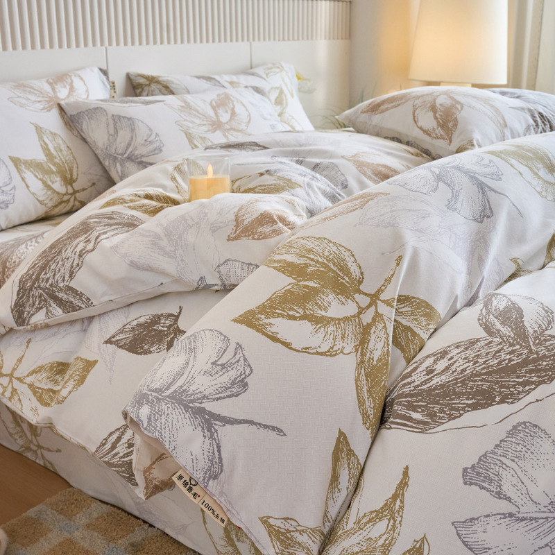 Paplanhuzat 100% pamutból, bolyhosított szövés, növény- és virágmintás nyomtatás, reaktív nyomtatás és festés, szövet sűrűsége 133×72