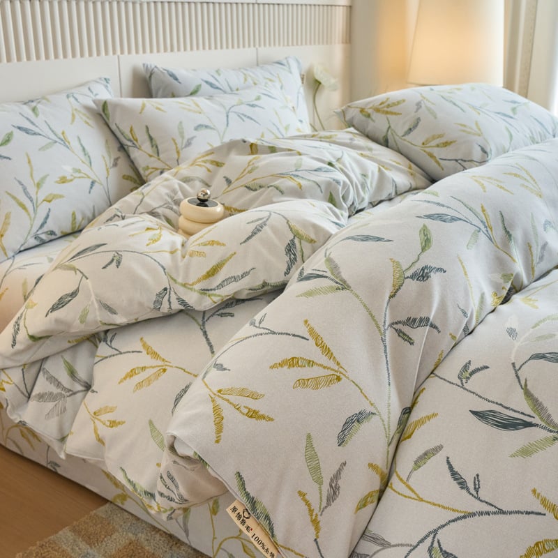 Paplanhuzat 100% pamutból, bolyhosított szövés, növény- és virágmintás nyomtatás, reaktív nyomtatás és festés, szövet sűrűsége 133×72