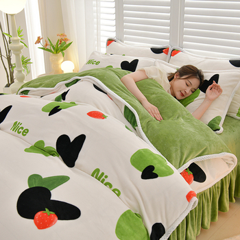 Négy darabos ágyneműhuzat-készlet: flanel, tej velvet, kétszínű fleece, korall fleece – téli melegség