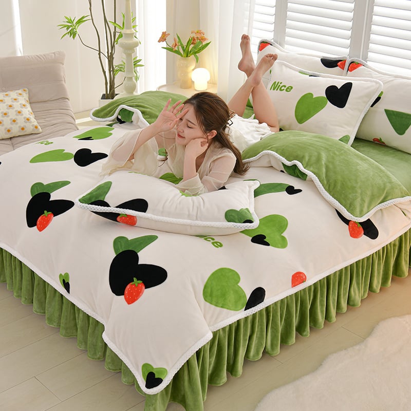 Négy darabos ágyneműhuzat-készlet: flanel, tej velvet, kétszínű fleece, korall fleece – téli melegség