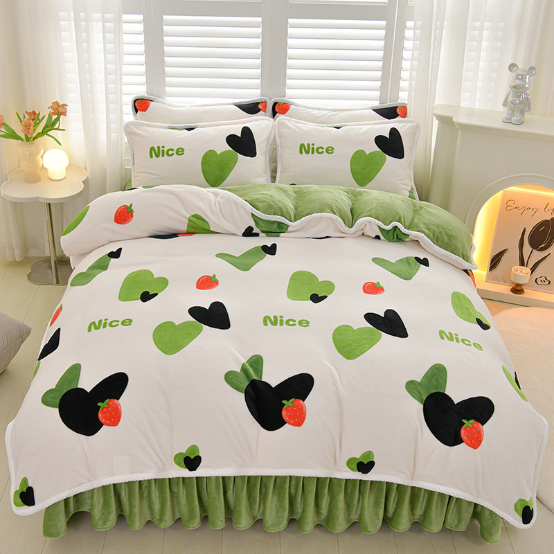 Négy darabos ágyneműhuzat-készlet: flanel, tej velvet, kétszínű fleece, korall fleece – téli melegség