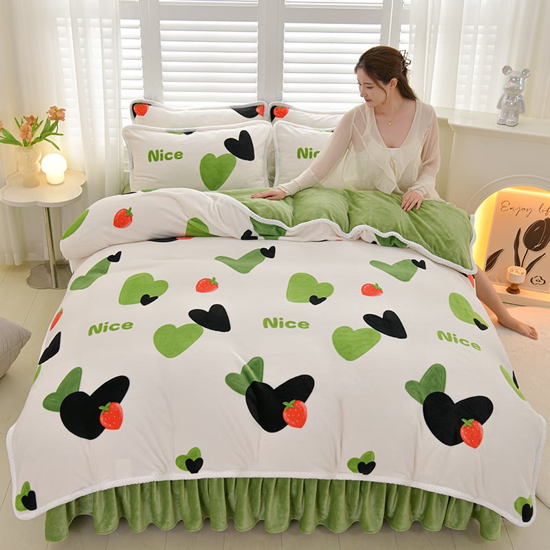 Négy darabos ágyneműhuzat-készlet: flanel, tej velvet, kétszínű fleece, korall fleece – téli melegség