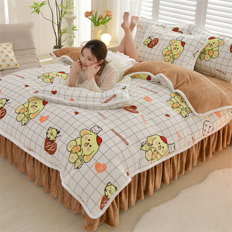 Négy darabos ágyneműhuzat-készlet: flanel, tej velvet, kétszínű fleece, korall fleece – téli melegség