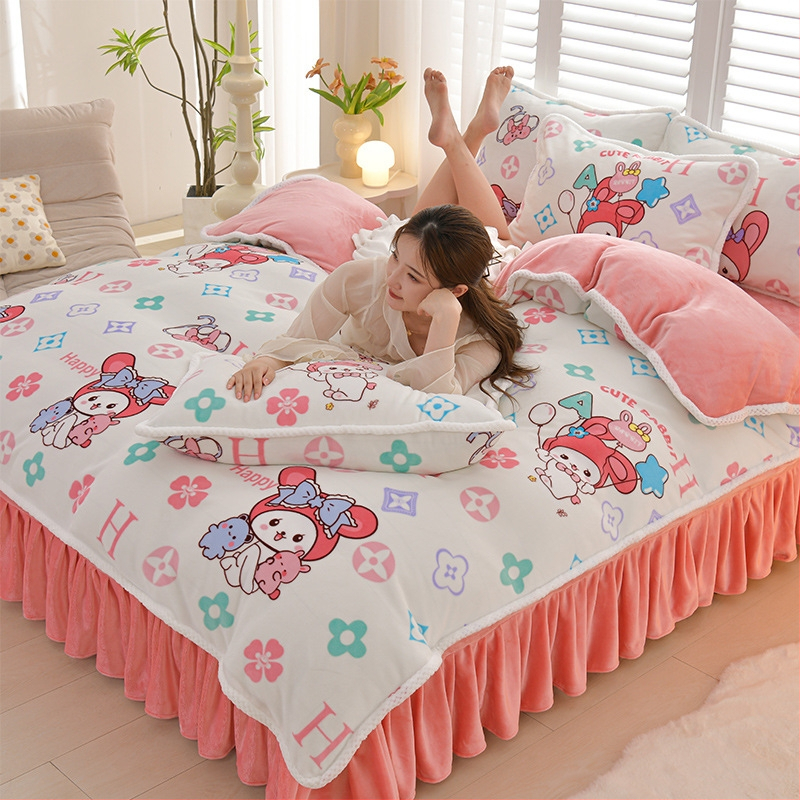 Négy darabos ágyneműhuzat-készlet: flanel, tej velvet, kétszínű fleece, korall fleece – téli melegség