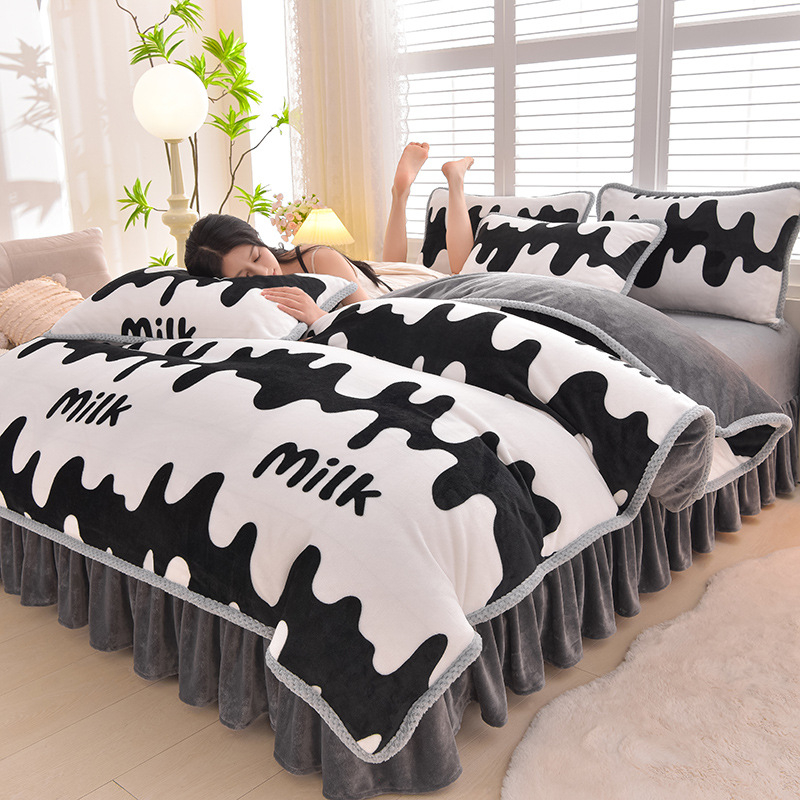 Négy darabos ágyneműhuzat-készlet: flanel, tej velvet, kétszínű fleece, korall fleece – téli melegség