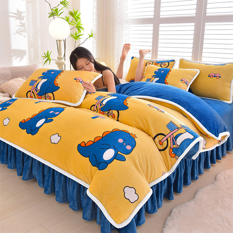 Négy darabos ágyneműhuzat-készlet: flanel, tej velvet, kétszínű fleece, korall fleece – téli melegség