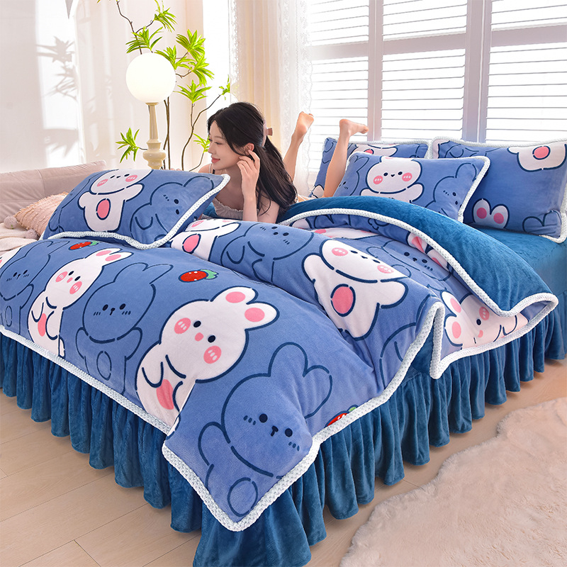 Négy darabos ágyneműhuzat-készlet: flanel, tej velvet, kétszínű fleece, korall fleece – téli melegség