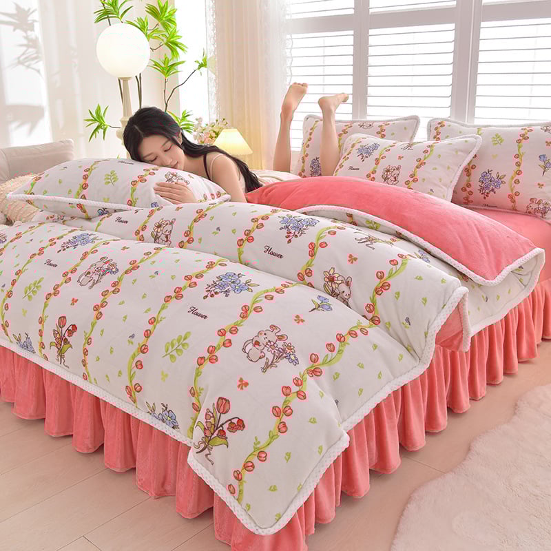 Négy darabos ágyneműhuzat-készlet: flanel, tej velvet, kétszínű fleece, korall fleece – téli melegség