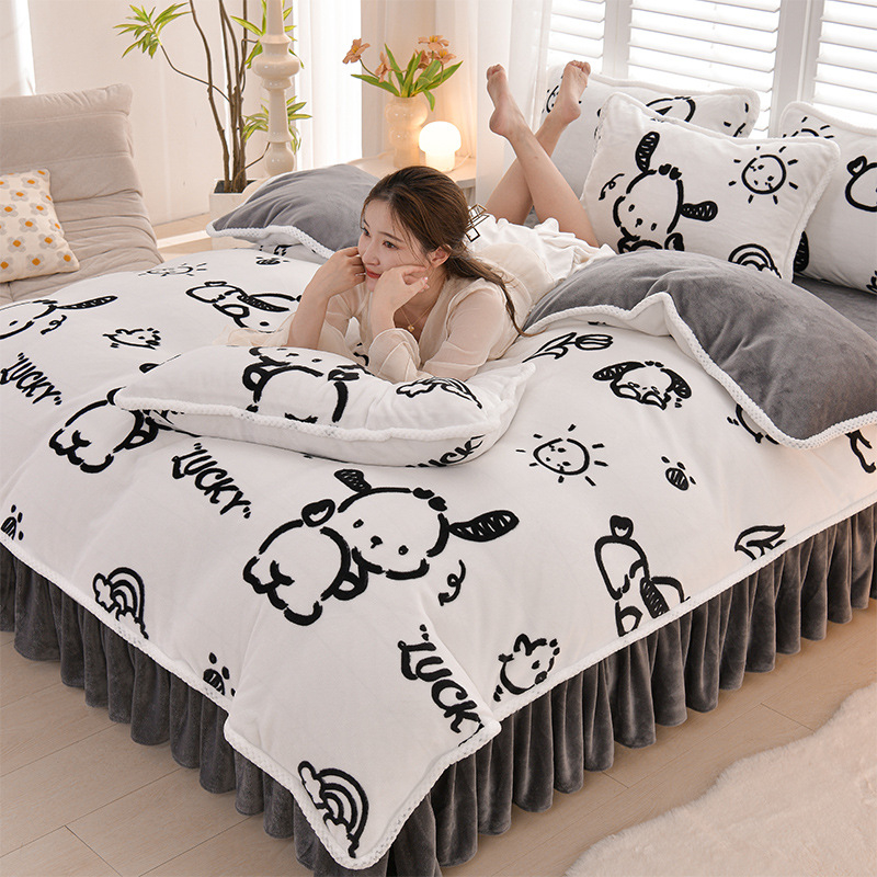 Négy darabos ágyneműhuzat-készlet: flanel, tej velvet, kétszínű fleece, korall fleece – téli melegség