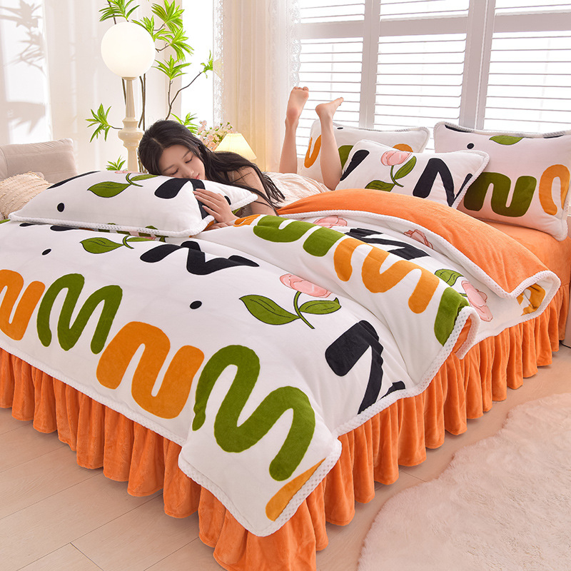 Négy darabos ágyneműhuzat-készlet: flanel, tej velvet, kétszínű fleece, korall fleece – téli melegség