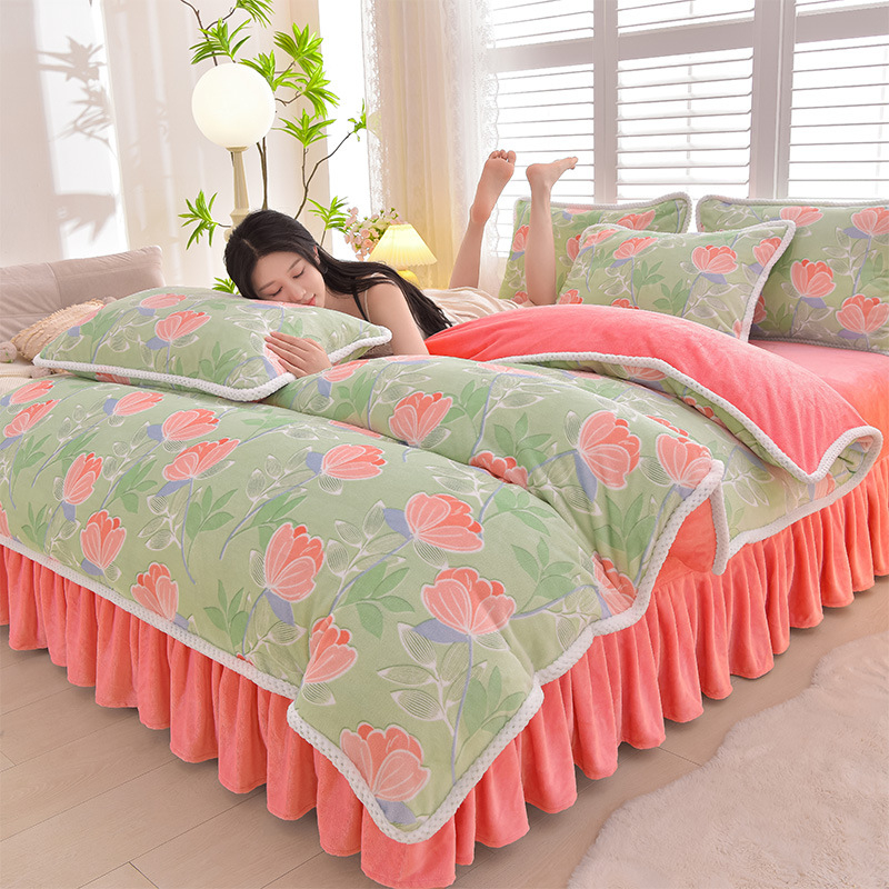 Négy darabos ágyneműhuzat-készlet: flanel, tej velvet, kétszínű fleece, korall fleece – téli melegség