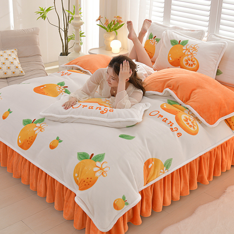 Négy darabos ágyneműhuzat-készlet: flanel, tej velvet, kétszínű fleece, korall fleece – téli melegség