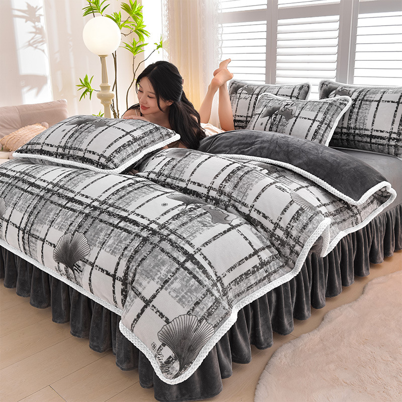 Négy darabos ágyneműhuzat-készlet: flanel, tej velvet, kétszínű fleece, korall fleece – téli melegség