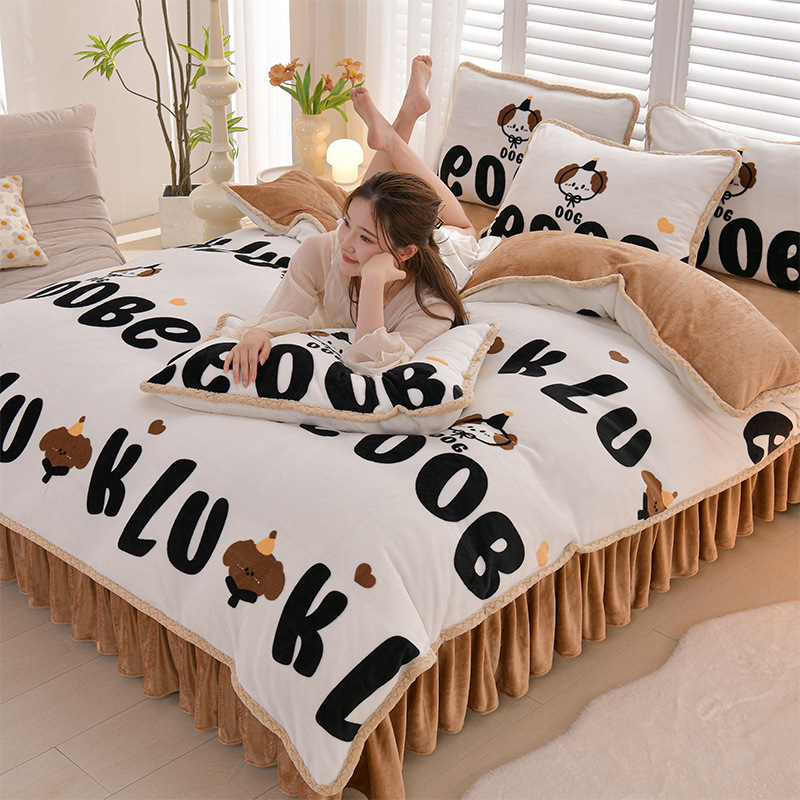 Négy darabos ágyneműhuzat-készlet: flanel, tej velvet, kétszínű fleece, korall fleece – téli melegség