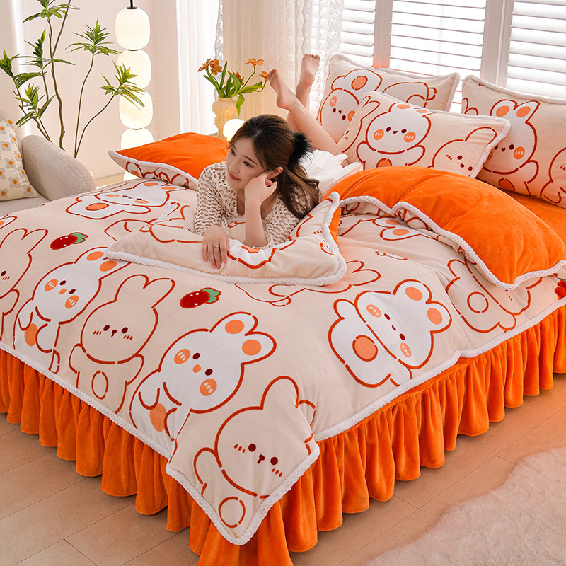 Négy darabos ágyneműhuzat-készlet: flanel, tej velvet, kétszínű fleece, korall fleece – téli melegség