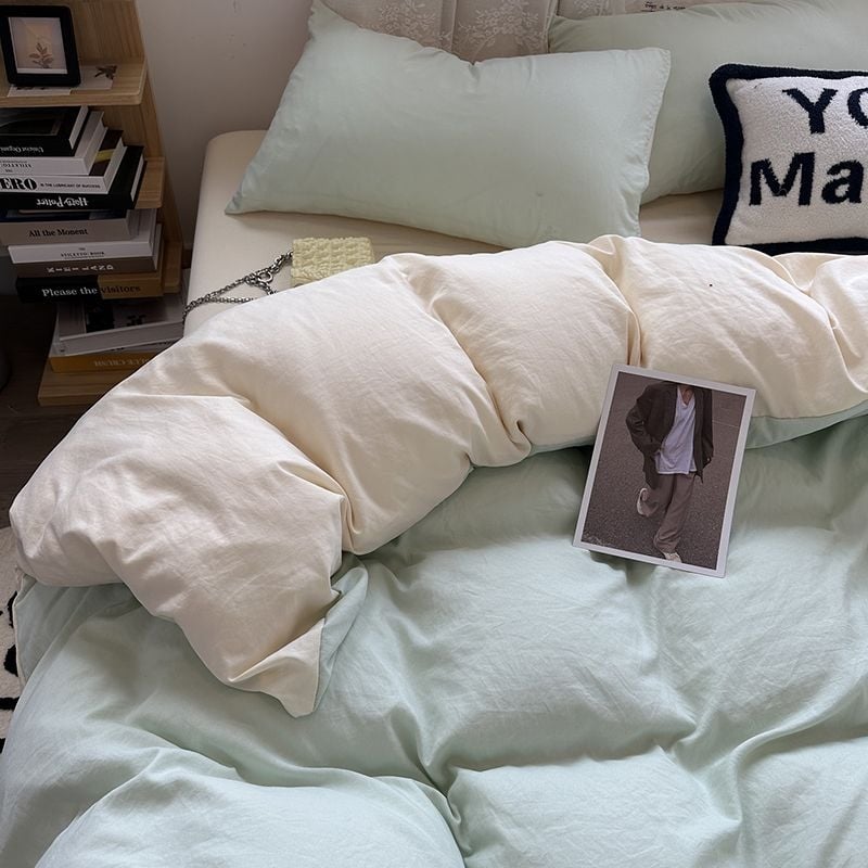 Posteljina od pamuka, četverodijelni set, vodom opran pamuk, jedinstven dizajn, reaktivno tiskanje i bojanje, prilagodljivo