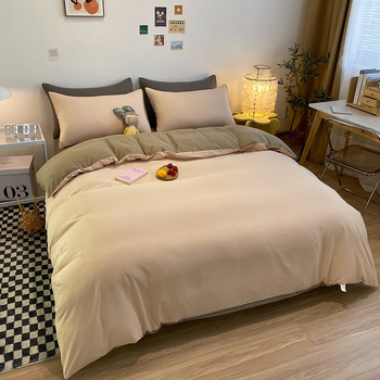 Četverodijelni set posteljine s jednofarbnom navlakom za pokrivač, opran pamuk, reaktivno bojanje, 800–1000 g, za sve sezone, zimsko izdanje 2025