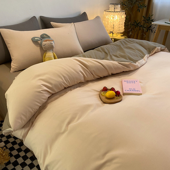 Četverodijelni set posteljine s jednofarbnom navlakom za pokrivač, opran pamuk, reaktivno bojanje, 800–1000 g, za sve sezone, zimsko izdanje 2025