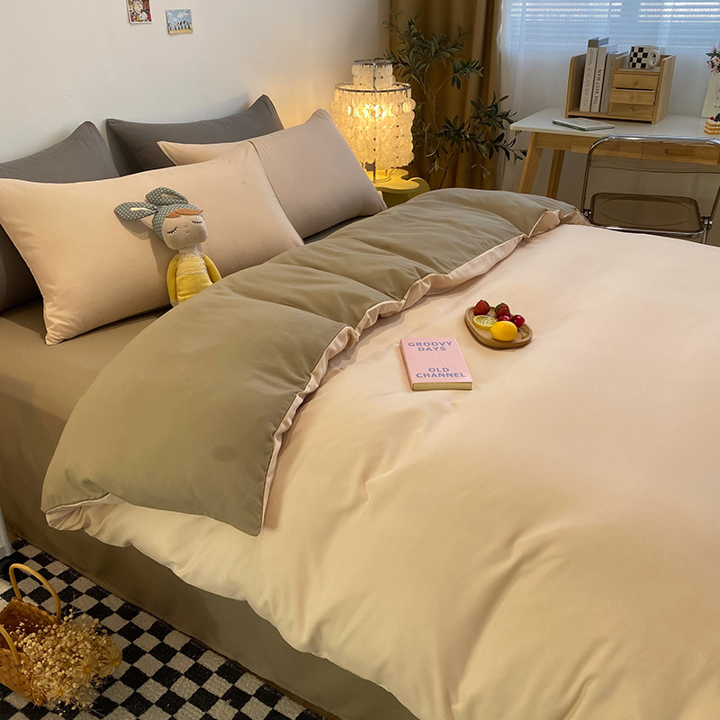 Četverodijelni set posteljine s jednofarbnom navlakom za pokrivač, opran pamuk, reaktivno bojanje, 800–1000 g, za sve sezone, zimsko izdanje 2025