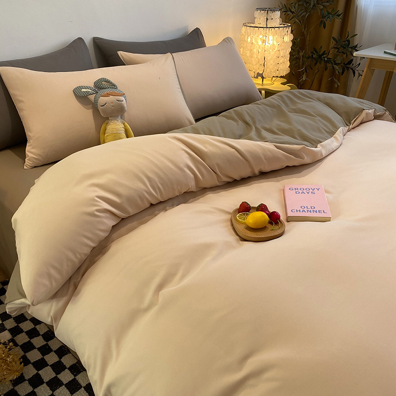 Četverodijelni set posteljine s jednofarbnom navlakom za pokrivač, opran pamuk, reaktivno bojanje, 800–1000 g, za sve sezone, zimsko izdanje 2025