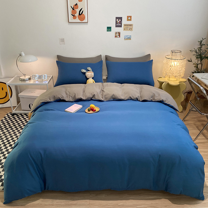 Četverodijelni set posteljine s jednofarbnom navlakom za pokrivač, opran pamuk, reaktivno bojanje, 800–1000 g, za sve sezone, zimsko izdanje 2025